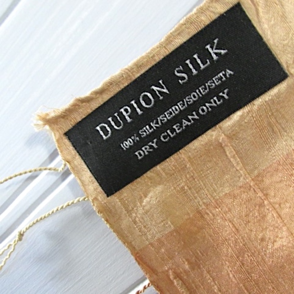 Pastel Peach Gold Dupion Raw Silk Fringed Ribbon Scarf - Picture 6 of 6